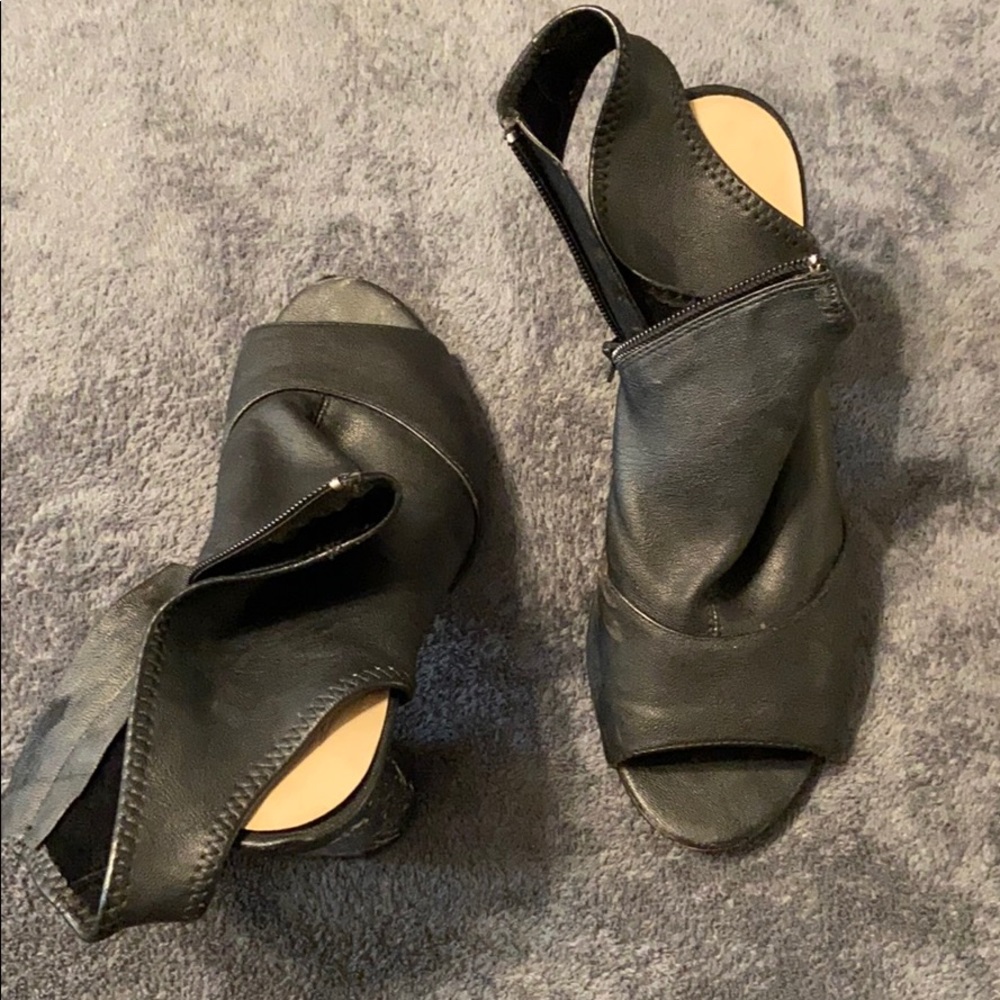 cute pleather peep toe pumps